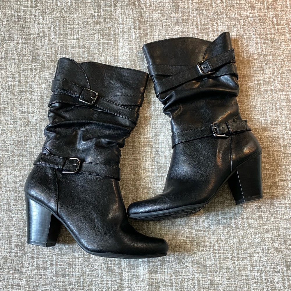 Womens mid calf leather boots